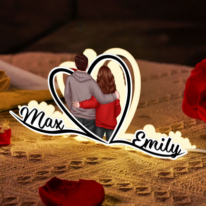 Couple avec cœur - Boîte lumineuse personnalisée avec noms et personnages - Cadeau pour la Saint-Valentin