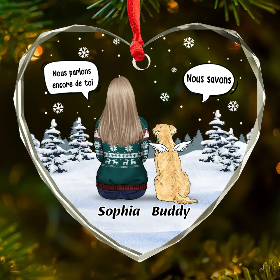 Pendentif en verre personnalisé Orement de Noël avec chien et chat Cadeau de condoléances pour animaux de compagnie