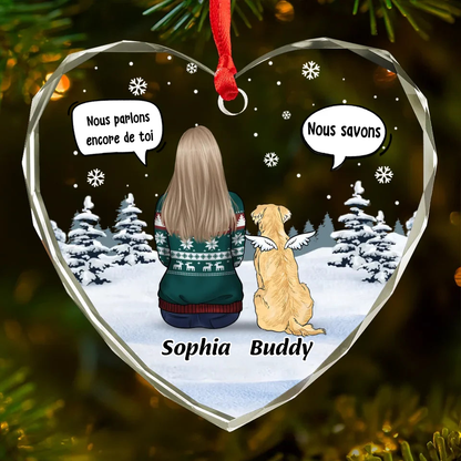 Pendentif en verre personnalisé Orement de Noël avec chien et chat Cadeau de condoléances pour animaux de compagnie
