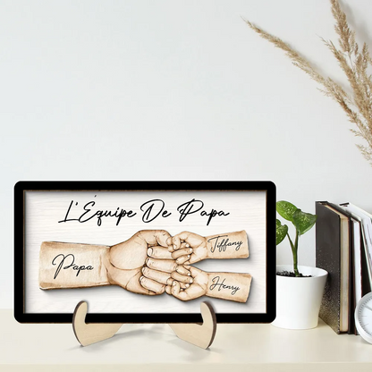 Plaque en bois personnalisée avec poing contre poing – Cadeau pour papa