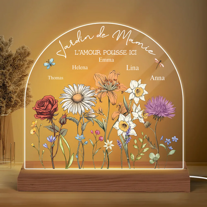 Jardin avec fleurs de naissance – Lampe de nuit personnalisée pour maman et grand-maman