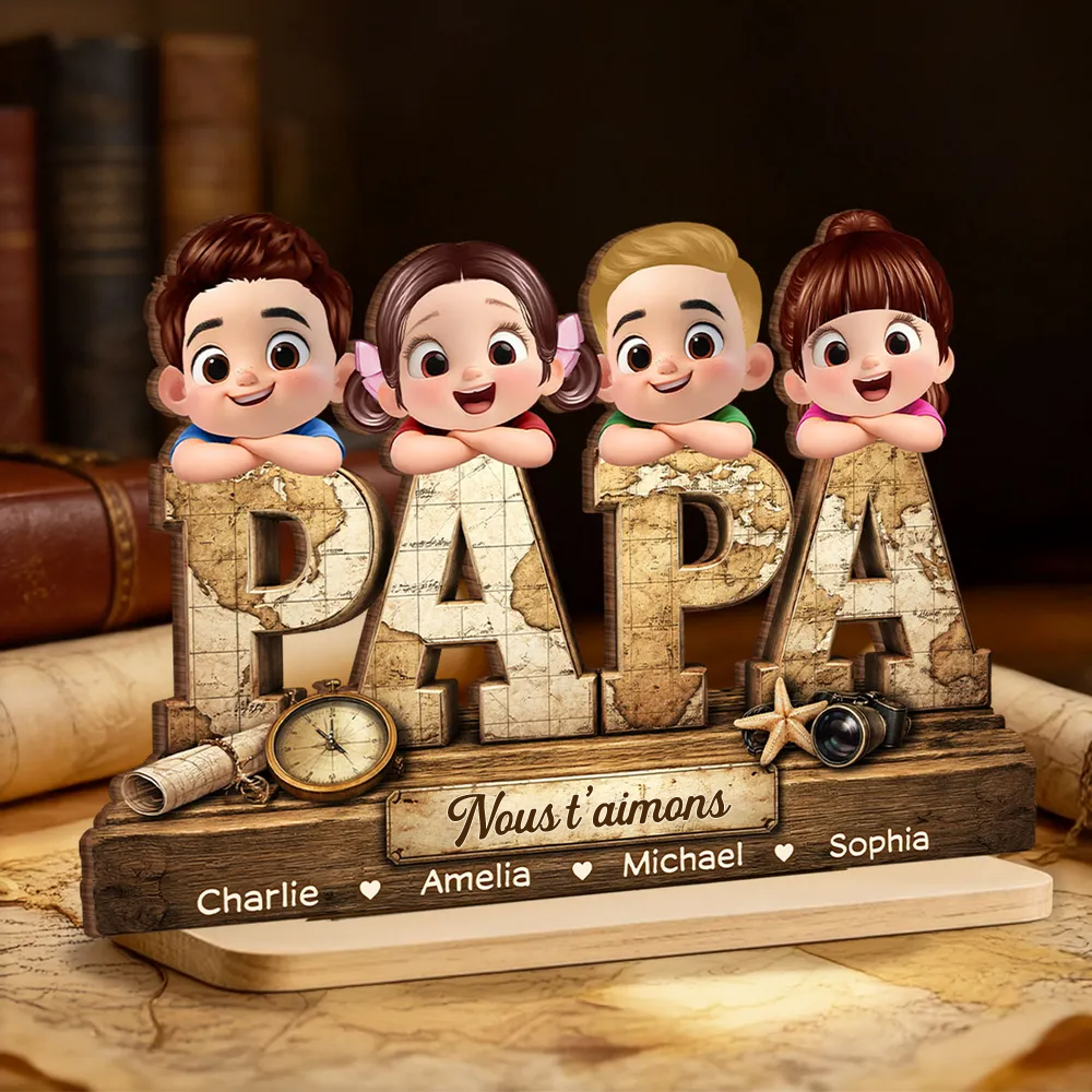 Décoration en bois personnalisé « PAPA » avec enfants – Cadeau pour papa