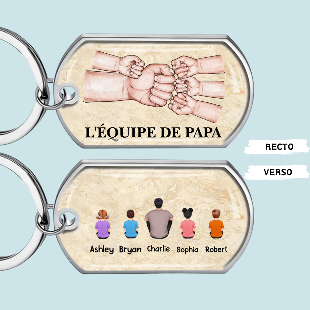 Porte-clés en acier inoxydable avec résine époxy « Papa et enfants – Poing contre poing »