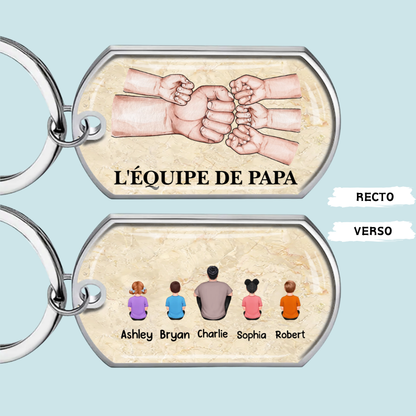 Porte-clés en acier inoxydable avec résine époxy « Papa et enfants – Poing contre poing »