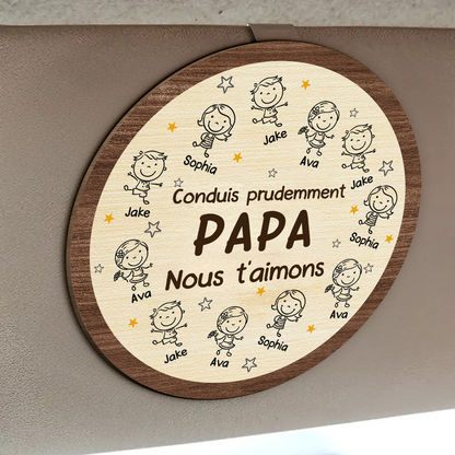 Clip pare-soleil « Conduis prudemment » avec personnages de dessin animé – Cadeau pour papa