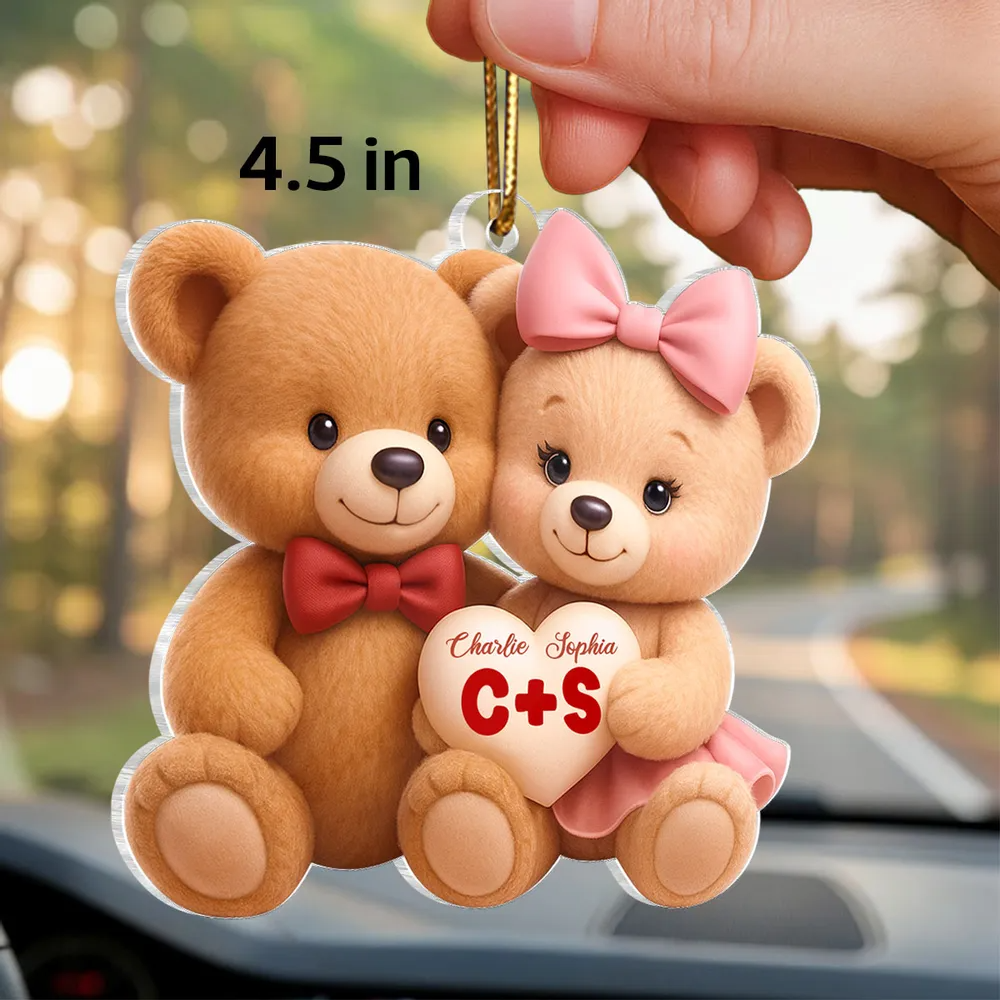 Couple d'ours avec prénoms Pendentif personnalisé en acrylique pour couple