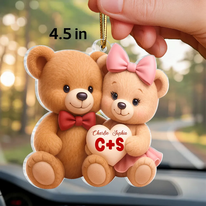 Couple d'ours avec prénoms Pendentif personnalisé en acrylique pour couple