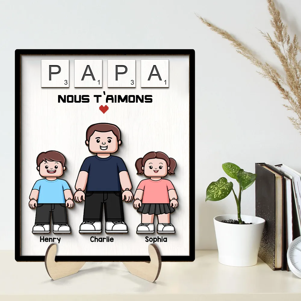 Décoration en bois personnalisé à 2 couches « PAPA » avec texte, père et enfants