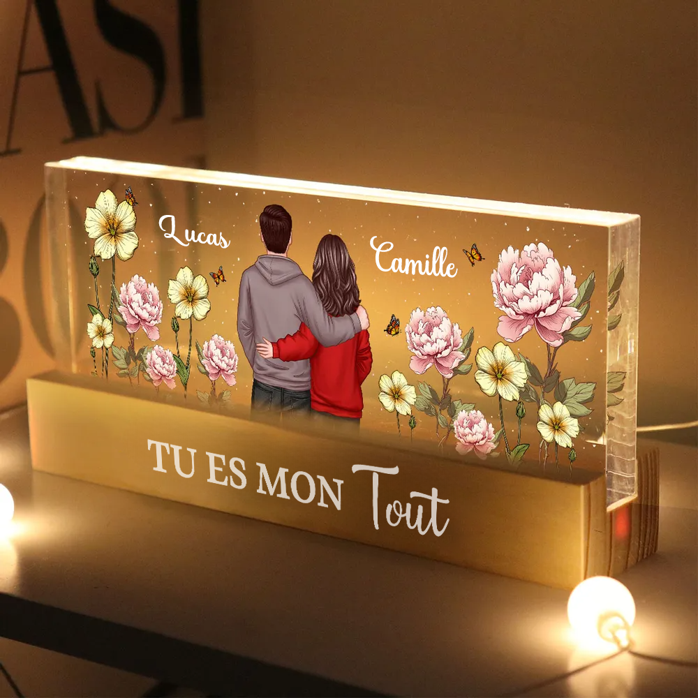 Homme & Femme Lampe de nuit LED personnalisée avec fleurs de naissance Cadeau pour couples