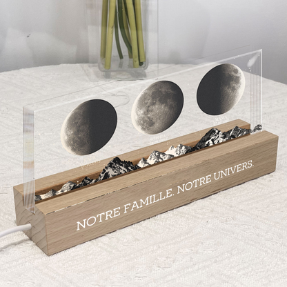 Veilleuse LED personnalisée avec phases de lune et texte – Cadeau pour papa et maman