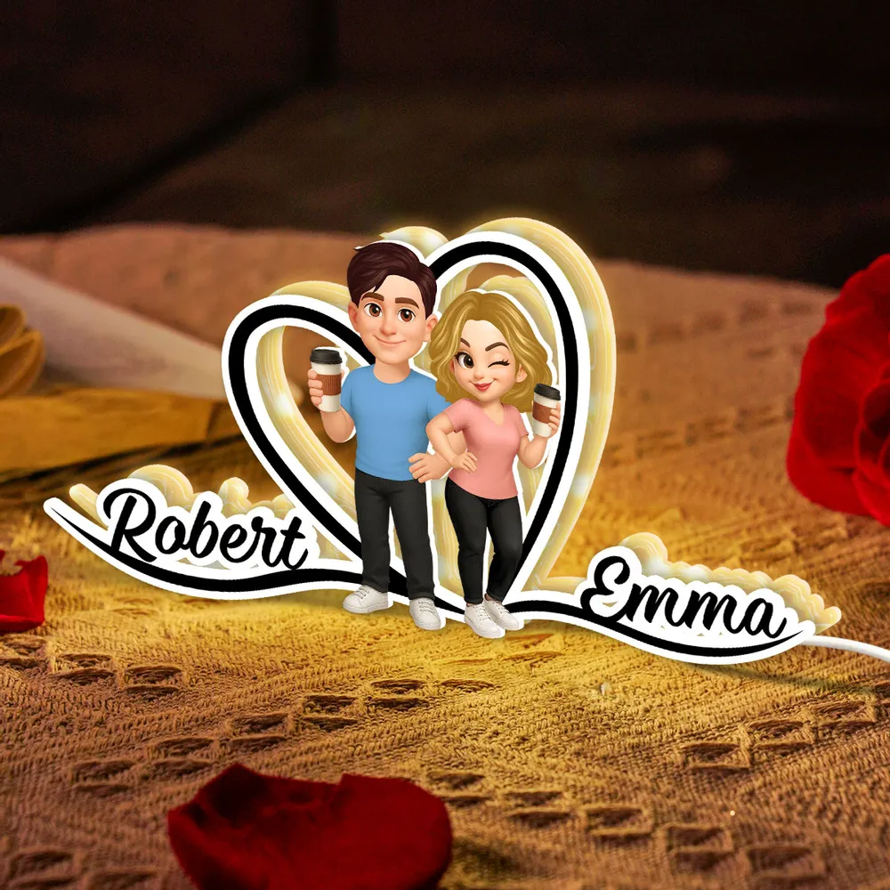 Boîte lumineuse LED personnalisée avec couple et noms Cadeau pour couple