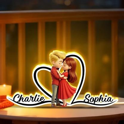 Couple en rouge Boîte lumineuse LED personnalisée avec prénoms