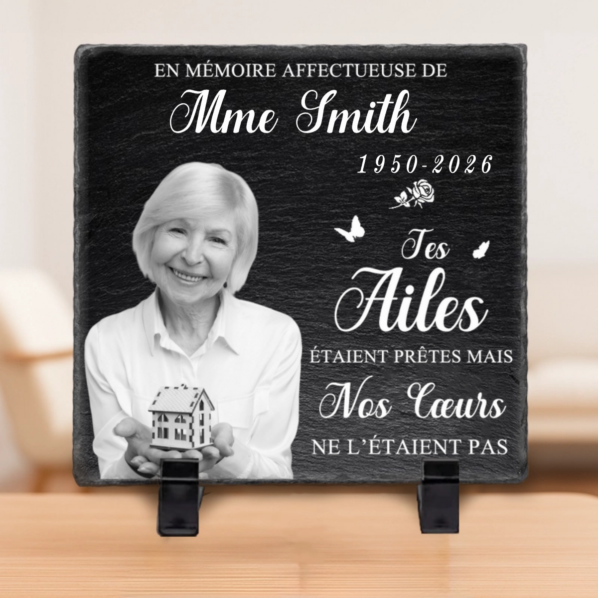 Plaque en ardoise personnalisée avec photo et message, en tendre souvenir – Cadeau commémoratif