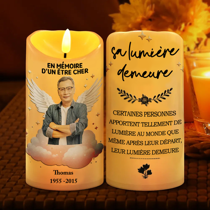 Sa lumière demeure- Bougie LED avec photo Cadeau commémoratif