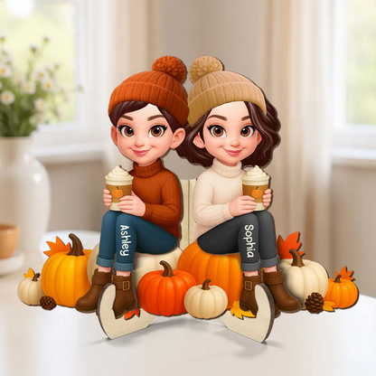 Panneau en bois personnalisé avec des femmes sur des citrouilles Cadeau pour amies et sœurs