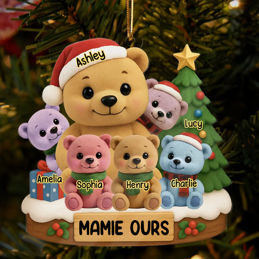 Ornement en acrylique personnalisé – Décoration de sapin avec motif d’ours, cadeau pour grand-mère