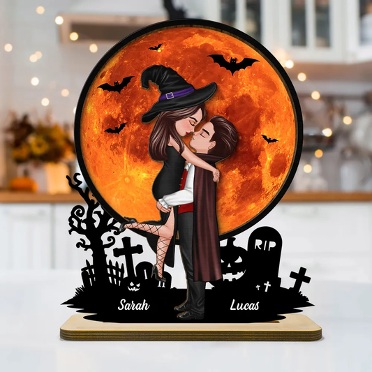 Couple d’Halloween – Plaque en bois personnalisée avec noms