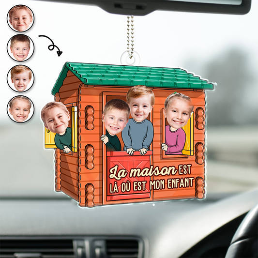 « La maison, c’est… » – Pendentif de voiture personnalisé en acrylique avec photos – Cadeau pour papa et maman