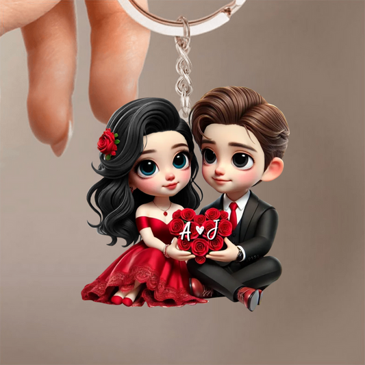 Couple avec cœur – Porte-clés en acrylique personnalisé, cadeau pour couple