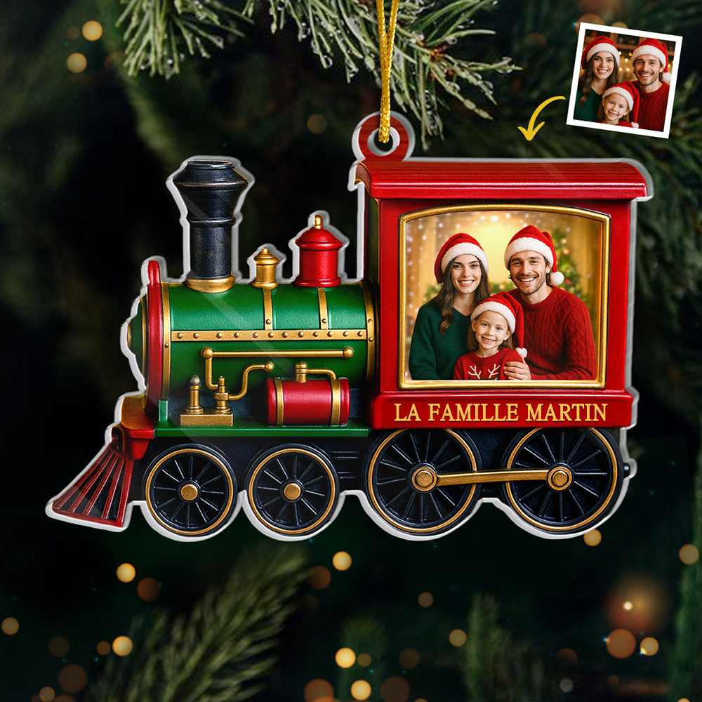 Orement photo en acrylique Décoration de Noël personnalisée avec train de Noël pour famille