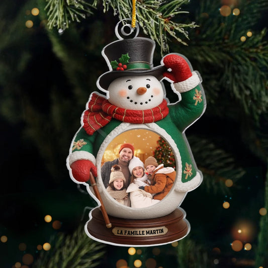 Orement personnalisée pour de Noël avec photo Ornement photo acrylique avec bonhomme de neige