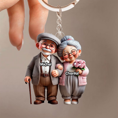 Porte-clés en acrylique pour couple âgé avec noms – Cadeau pour couple et grands-parents