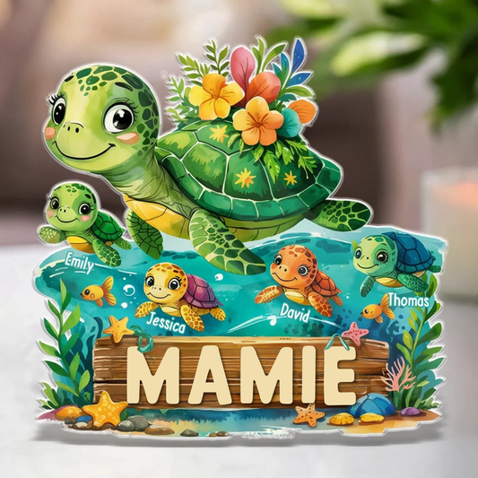 Tableau en acrylique personnalisé avec tortues – Cadeau pour Mamie