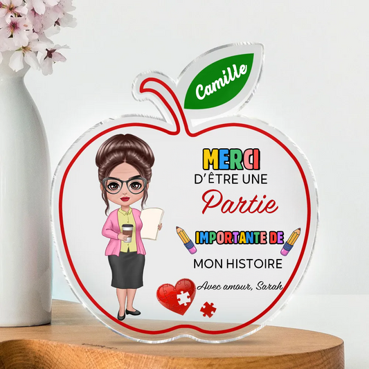 Plaque acrylique avec motif pomme – Cadeau pour enseignante