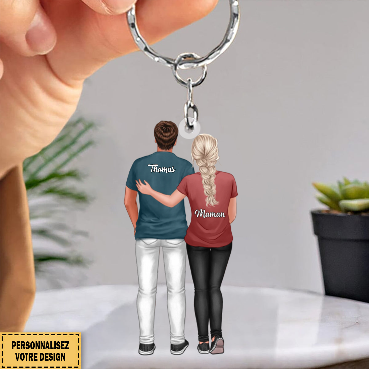 Porte-clés en acrylique Maman et Fils avec prénoms