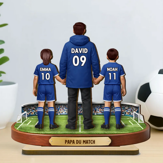 Décoration en bois personnalisé avec papa footballeur et enfants en maillots