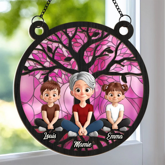 Mamie/Maman et enfants – Attrape-soleil personnalisé avec motif d’arbre