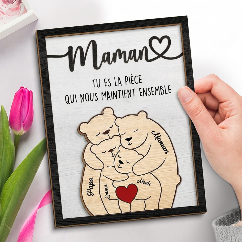 Présentoir en bois personnalisé avec motif d’ours – Cadeau pour maman et papa