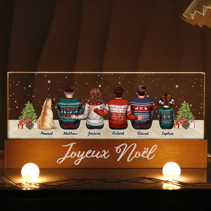 Veilleuse LED personnalisée avec famille, chats et chiens – Cadeau de Noël personnalisé