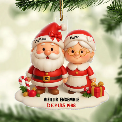 « Vieillir ensemble » – décoration de Noël personnalisée en acrylique avec couple de Pères Noël