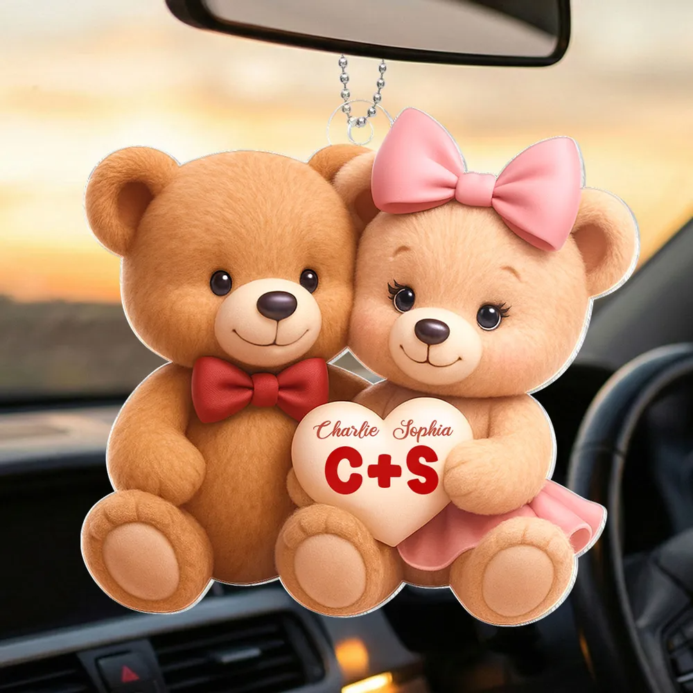 Couple d'ours avec prénoms Pendentif personnalisé en acrylique pour couple