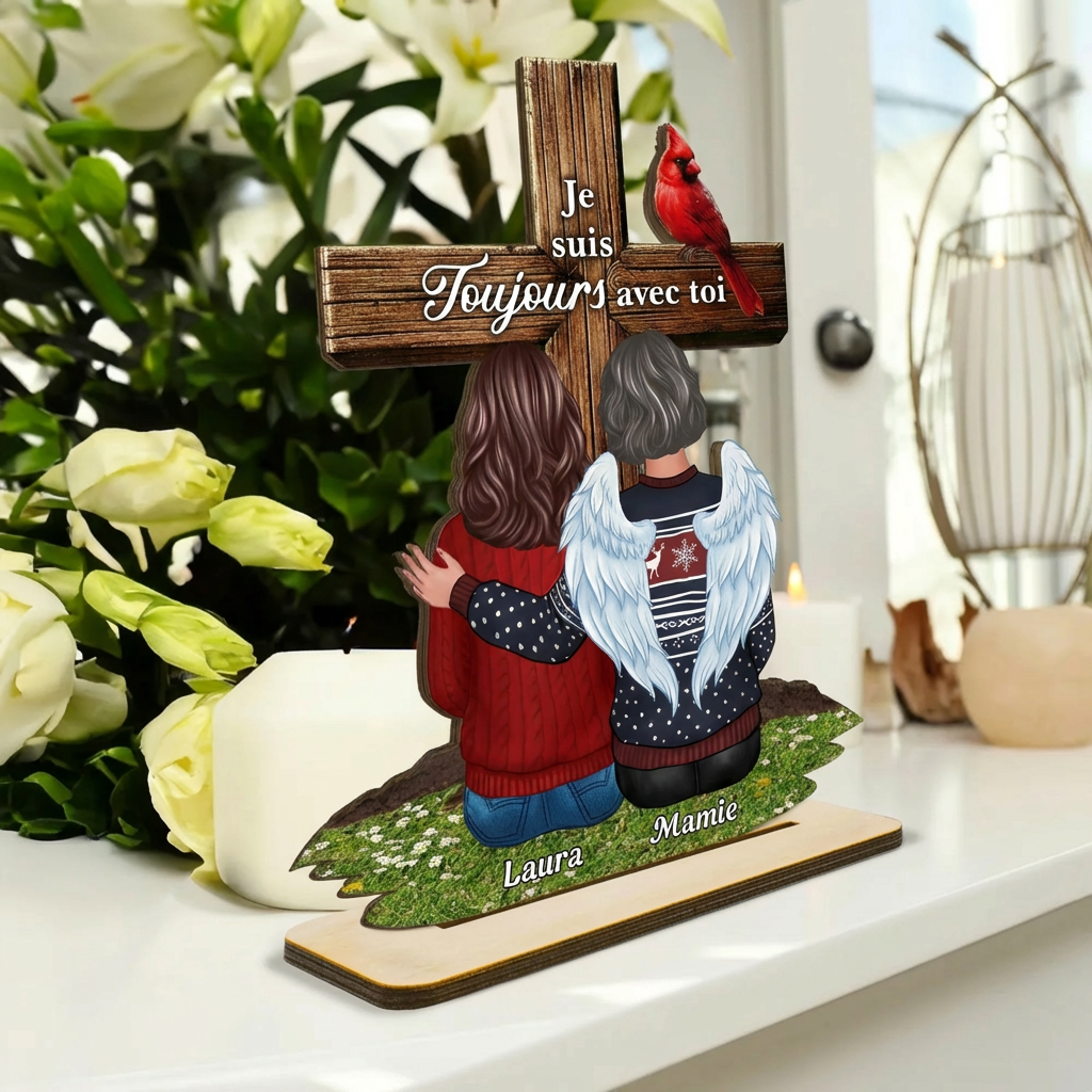 Croix – Présentoir en bois personnalisé avec famille – Cadeau commémoratif
