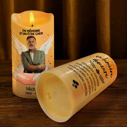 Sa lumière demeure- Bougie LED avec photo Cadeau commémoratif