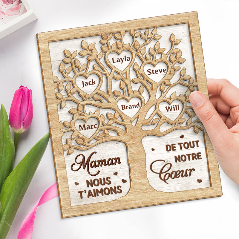 Décoration en bois personnalisé avec arbre généalogique – Cadeau pour maman et mamie