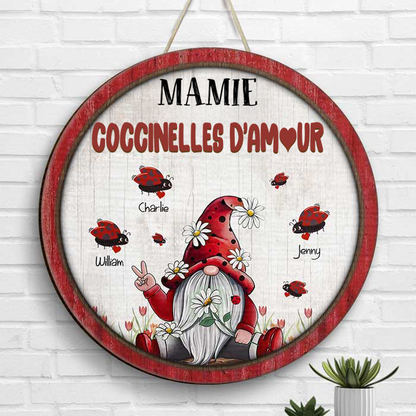 Nain et coccinelle – Panneau en bois personnalisé pour mamie