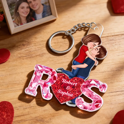 Porte-clés en acrylique avec cœur et initiales Cadeau pour couple/couple LGBT