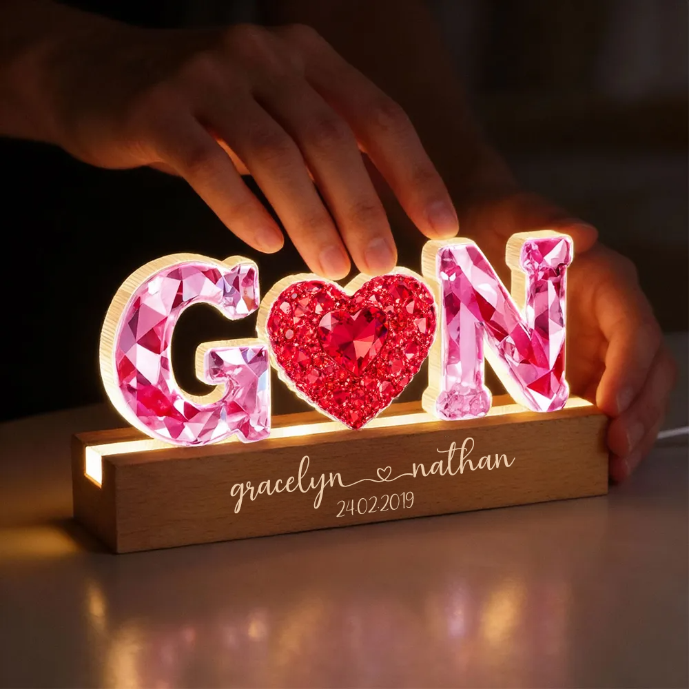 Anniversaire - Veilleuse LED personnalisée avec effet cristal Cadeau pour couple
