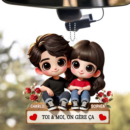 Pendentif en acrylique personnalisé avec illustration cartoon – Cadeau pour couple