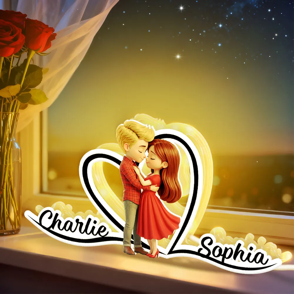 Couple en rouge Boîte lumineuse LED personnalisée avec prénoms