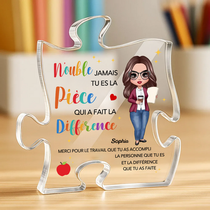 Plaque acrylique avec puzzle – Cadeau personnalisé pour enseignante