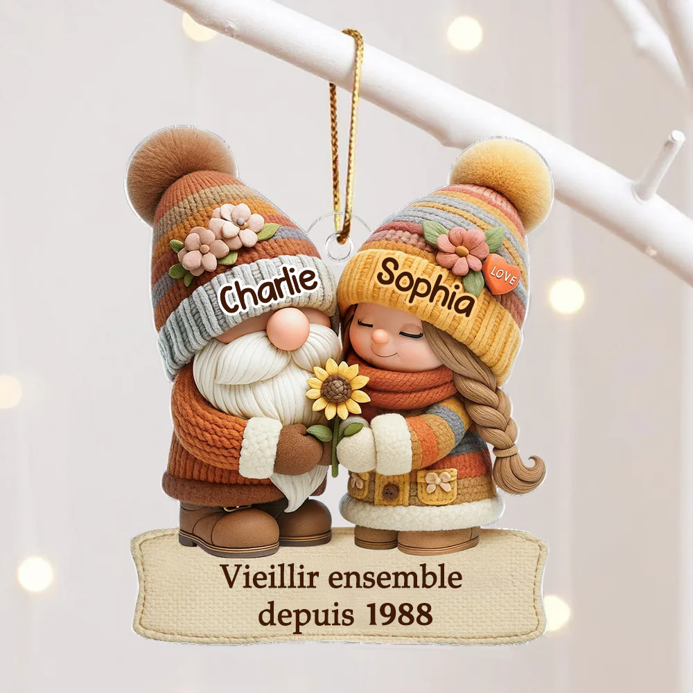 Nain d'automne - Vieillir ensemble - Orement en acrylique avec nom Cadeau pour couple