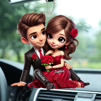 Couple avec bouquet de roses – Pendentif en acrylique personnalisé, cadeau pour couple