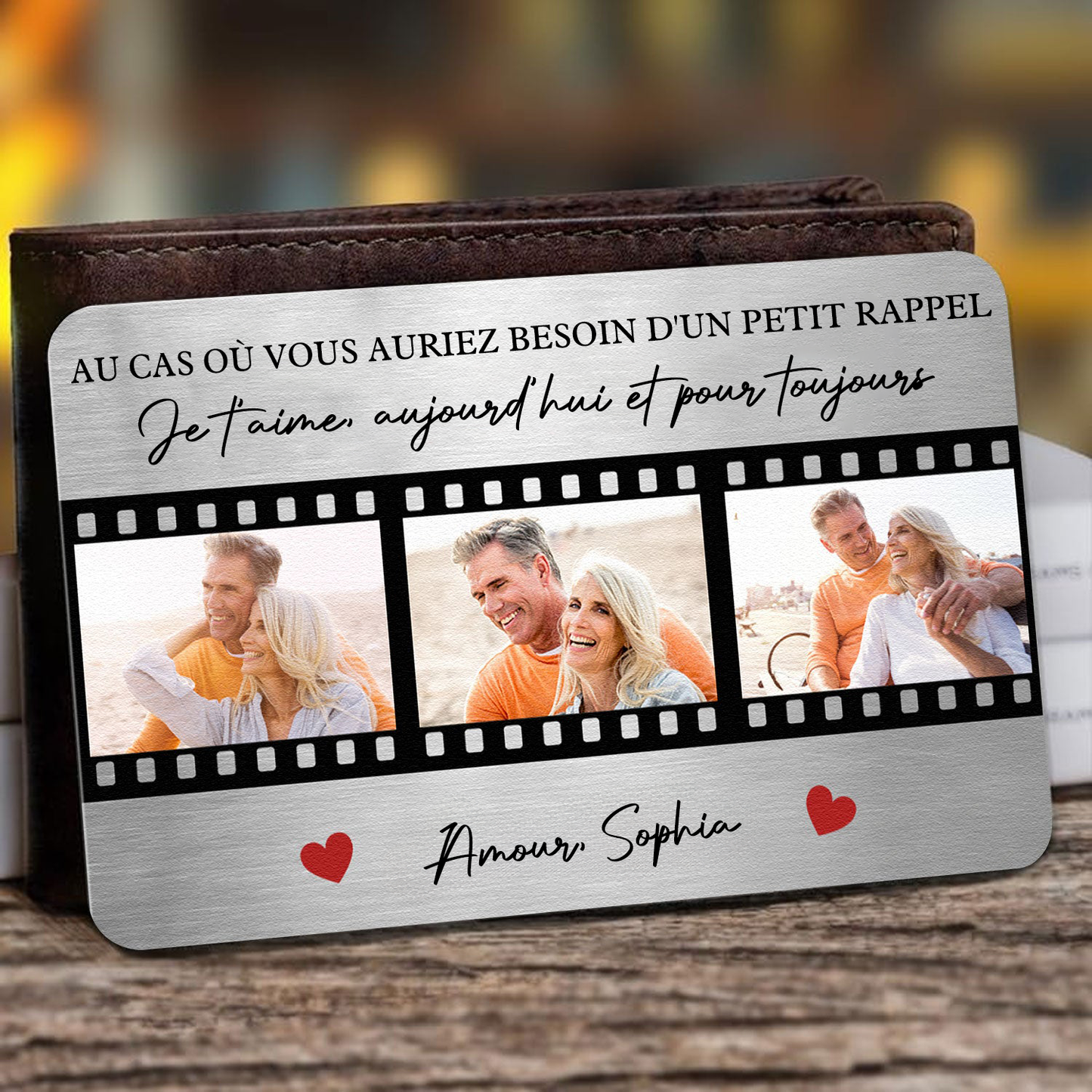 Carte portefeuille personnalisée avec photos et gravure – Pour couple et famille