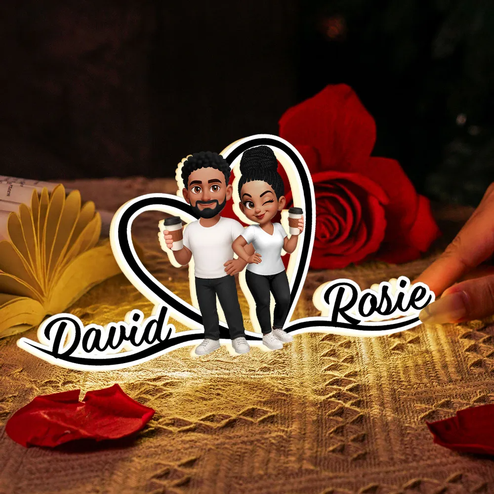Boîte lumineuse LED personnalisée avec couple et noms Cadeau pour couple