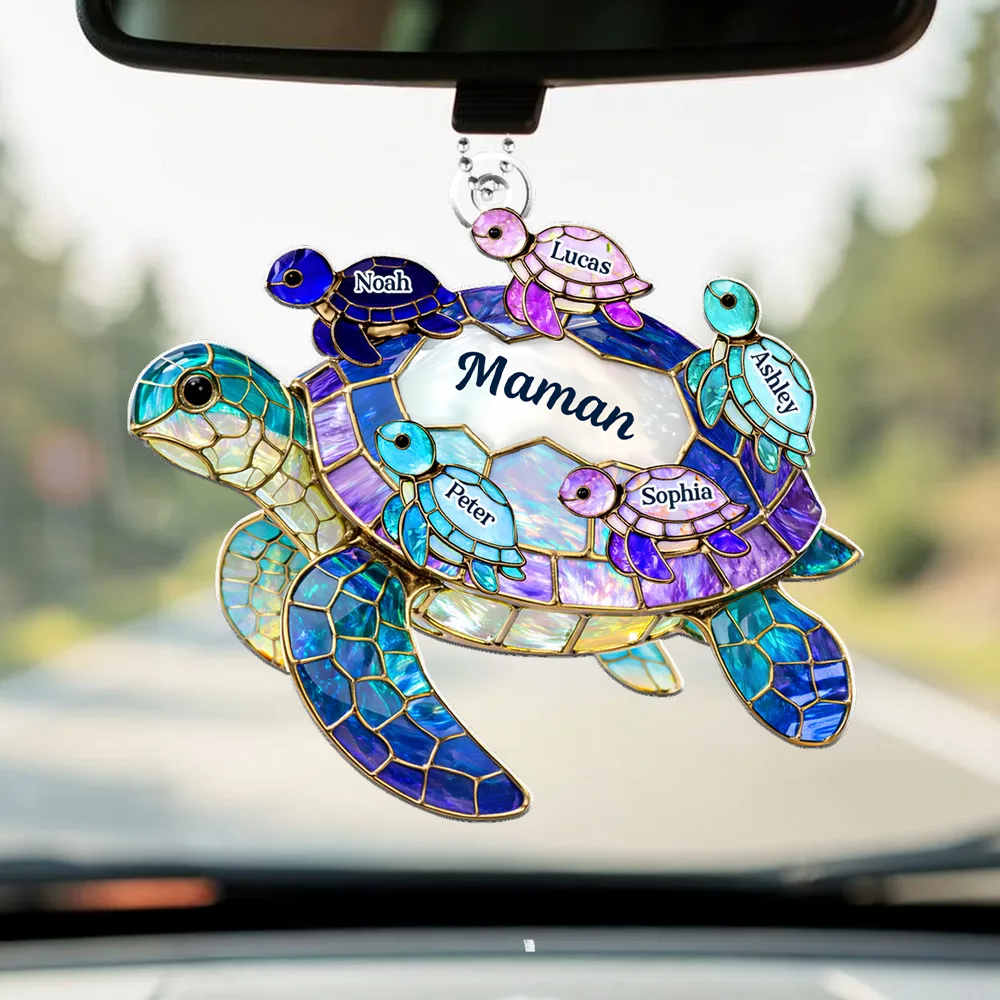 Pendentif en acrylique personnalisé avec tortues marines – Cadeau pour maman et mamie