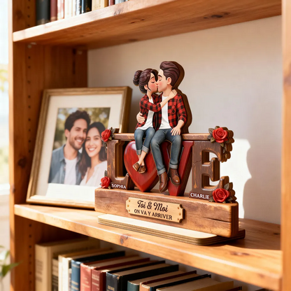 LOVE – Présentoir en bois personnalisé avec couple et texte – Cadeau pour anniversaire de mariage et Saint-Valentin